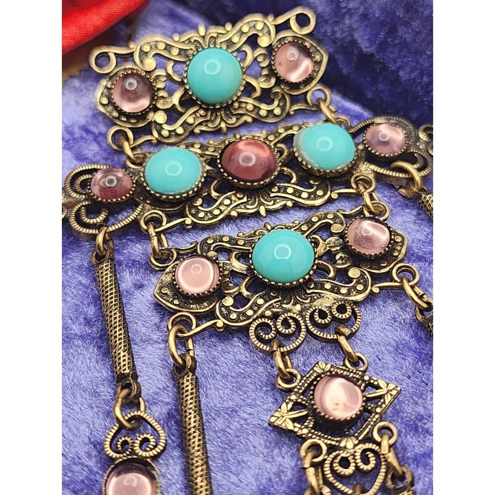 Vintage Large 4" Bronzetone Dangle Filigree Brooch